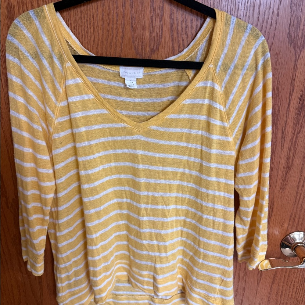Caslon Yellow & White Striped V-Neck Long Sleeve Top